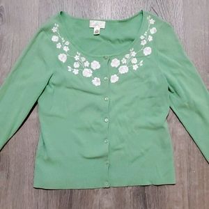 Mint Cardi w/ Flower Embroidery